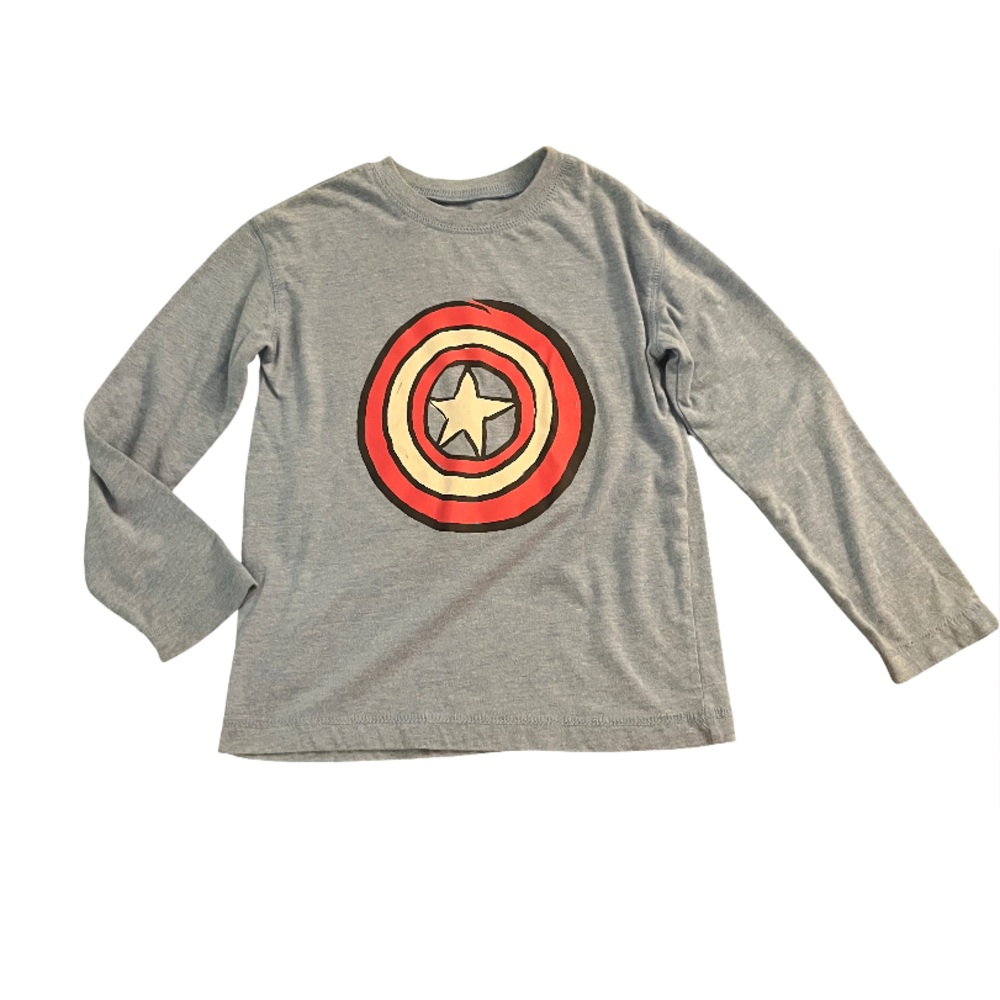 Marvel Gray Long Sleeve Tee with Red and Yellow Shield